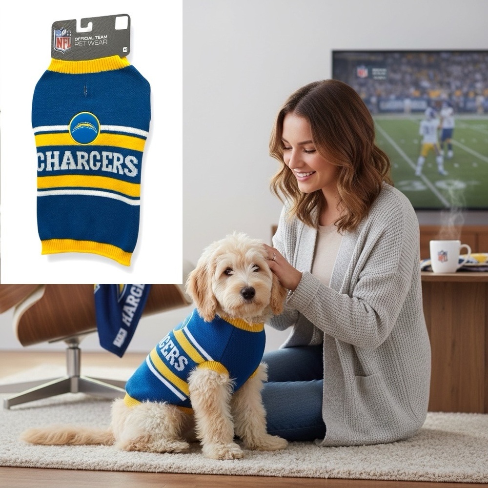 NFL Los Angeles Chargers Dog Pet Knit Sweater Blue Yellow Size Medium - Picture 6 of 6